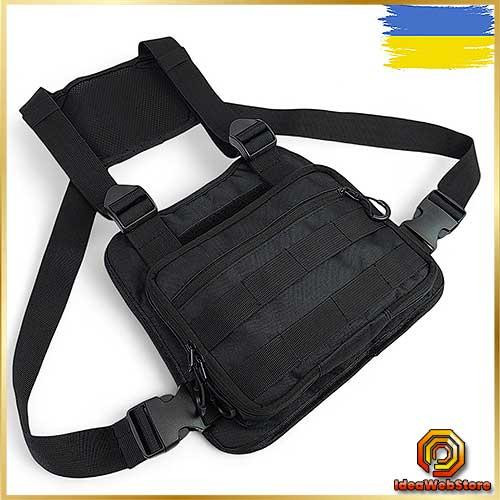 Чоловіча тактична нагрудна сумка розвантаження через плече чорна компактна міцна чорна розвантаження Київ - фото 1
