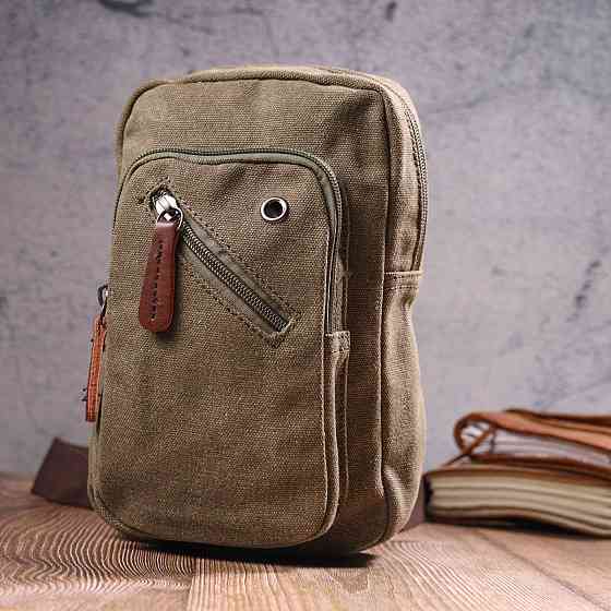 Сумка чоловіча через плече із щільного текстилю 21231 Vintage Оливкова Київ