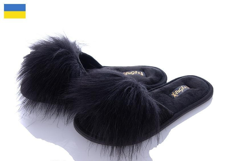 Капці жіночі відкриті PaGo "Пухнастик" чорні Одеса - фото 1