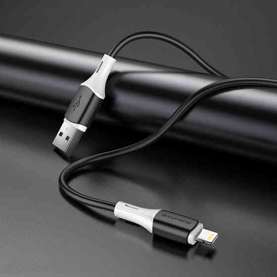 Кабель BOROFONE BX79 USB Lightning 2.4A, 1m, силіконовий, силіконові конектори, колір чорний BX79LB Одеса