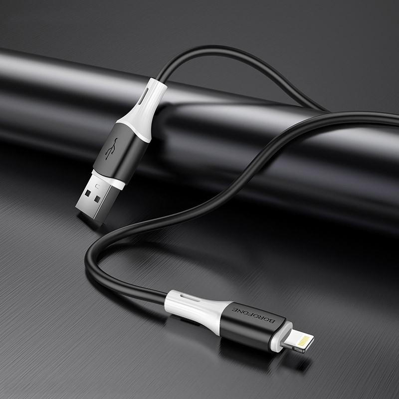 Кабель BOROFONE BX79 USB Lightning 2.4A, 1m, силіконовий, силіконові конектори, колір чорний BX79LB Одеса - фото 3