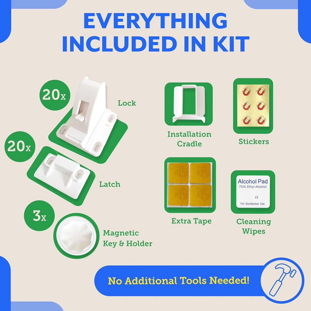 Магнитные замки для детской защиты набор 20 шт + 3 ключа, для шкафа, ящиков, без сверления, замок-блокиратор Киев - изображение 6