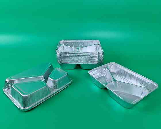 Контейнер из пищевой алюминиевой фольги прямоугольный трехсекционный  190/280/360мл M3L 100шт в упаковки (1 Харьков