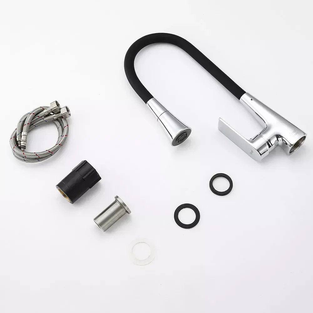 Змішувач для кухні Frap F4471 з гнучким виливом чорний Київ - фото 5