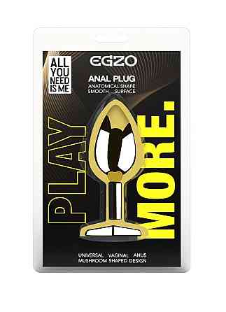 Анальная пробка EGZO Gold Round Plug Aqua S с голубым кристаллом, золотистая Sex Aura Киев