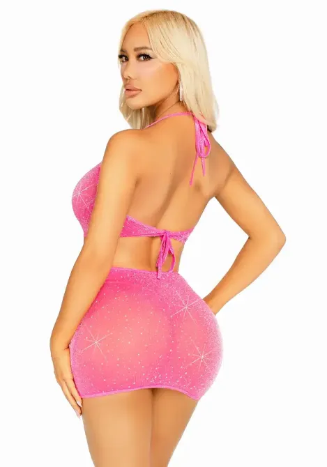 Сукня Leg Avenue Lurex Rhinestone Keyhole Halter Dress One Size Neon Pink Львов - изображение 3