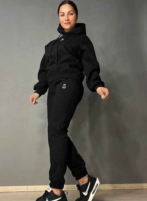 Костюм женский A-N 2735 с медвежонком в ​​камнях - худи и штаны черный, черный, XL Киев - изображение 4