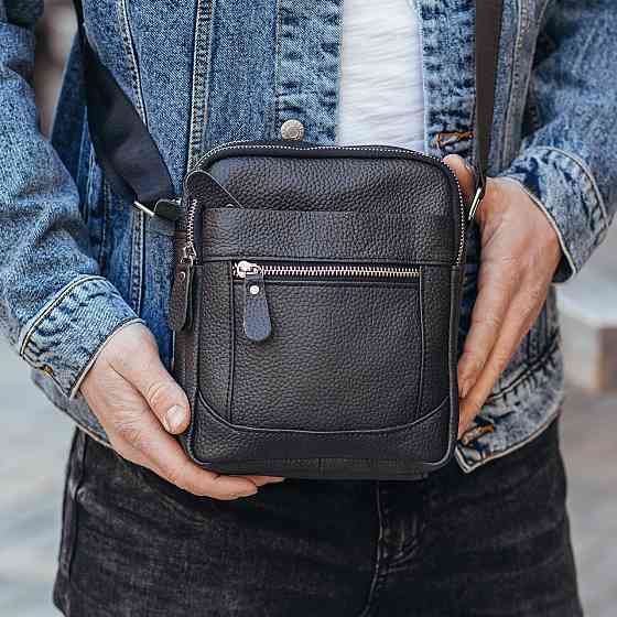 Чорна чоловіча шкіряна сумка через плече Tiding Bag Київ