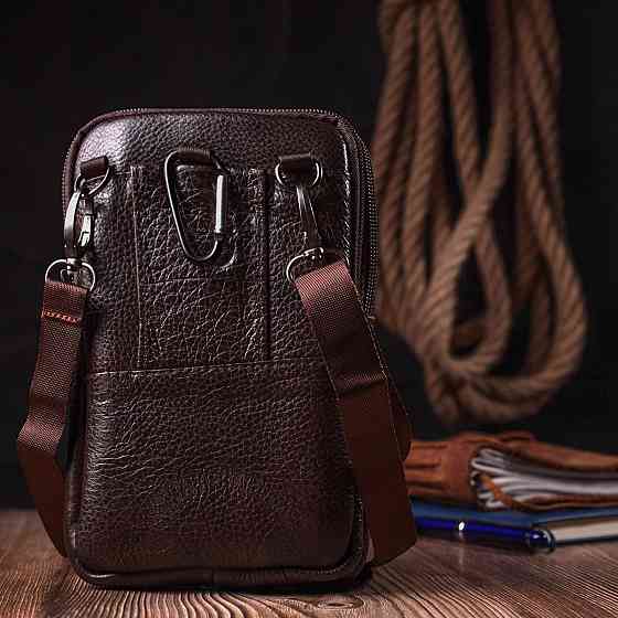 Компактна чоловіча сумка на пояс із натуральної шкіри Коричневий (Vintage) Київ
