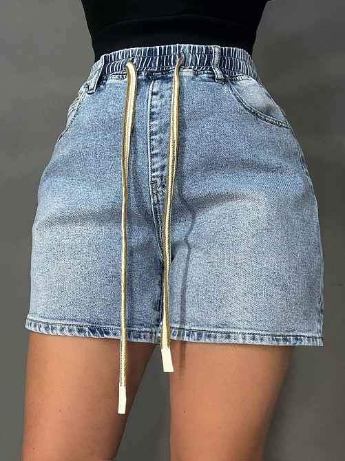 Шорты женские джинсовые Liana 4-028 4-029 с резинкой на талии большие размеры голубые, голубой, З2, 32, 88 см, 108 см Киев - изображение 3