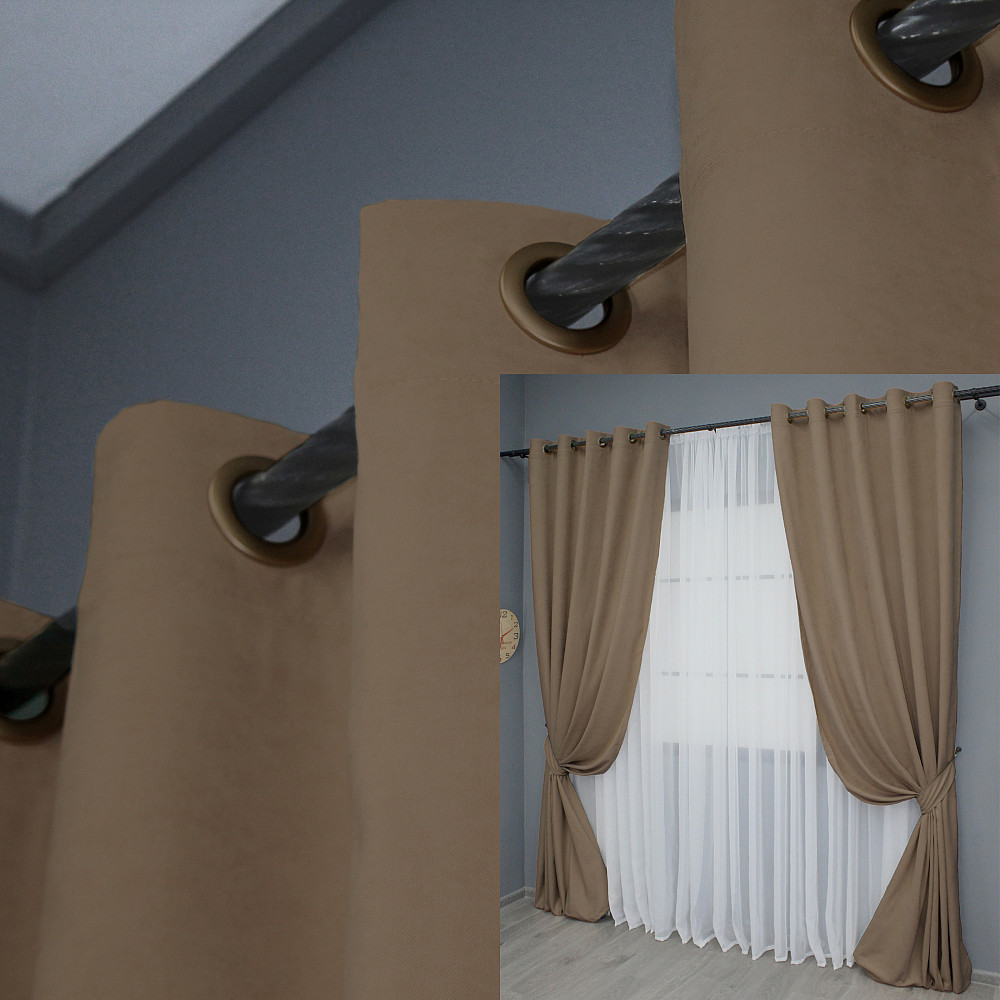 Комплект штор на люверсах VR-Textil Мікровелюр Petek YL № 1799ш Какао 150х270 см 2 шт (37-0265) Київ - фото 1