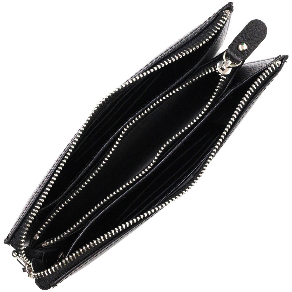 Цікавий клатч на два відділення з натуральної шкіри флотар BOND 22047 Чорний Київ - фото 6