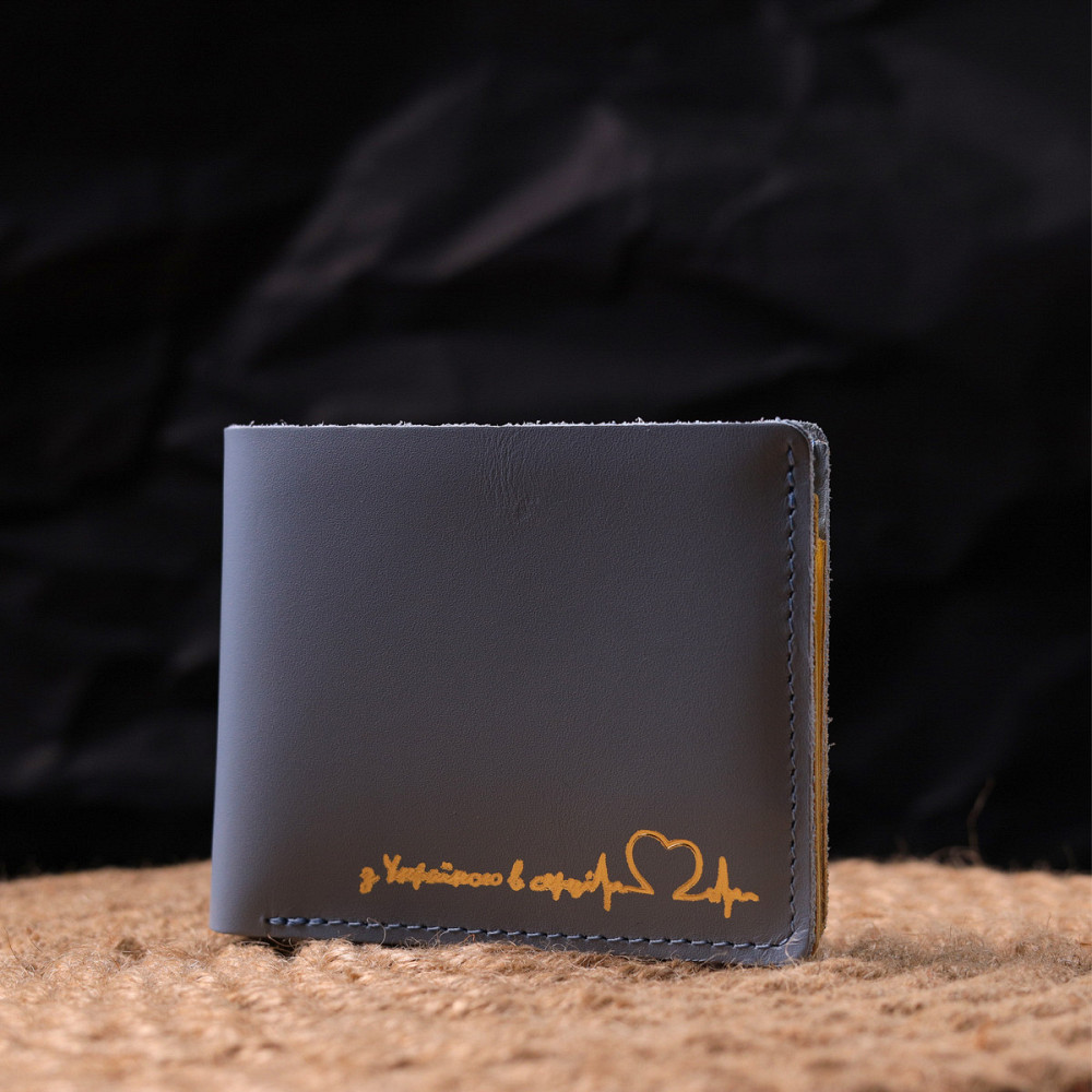 Оригинальное кожаное портмоне в два сложения комби двух цветов Сердце GRANDE PELLE 16732 Желто-голубое Киев - изображение 6