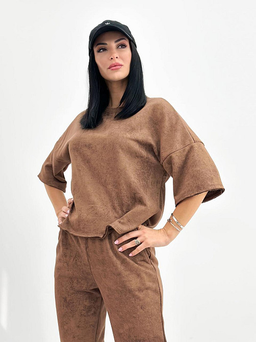 Жіночий костюм з турецької двонитки петля з ефектом tie dye "George"| Норма| Розпродаж моделі Шоколадний, 46-48 Київ - фото 1