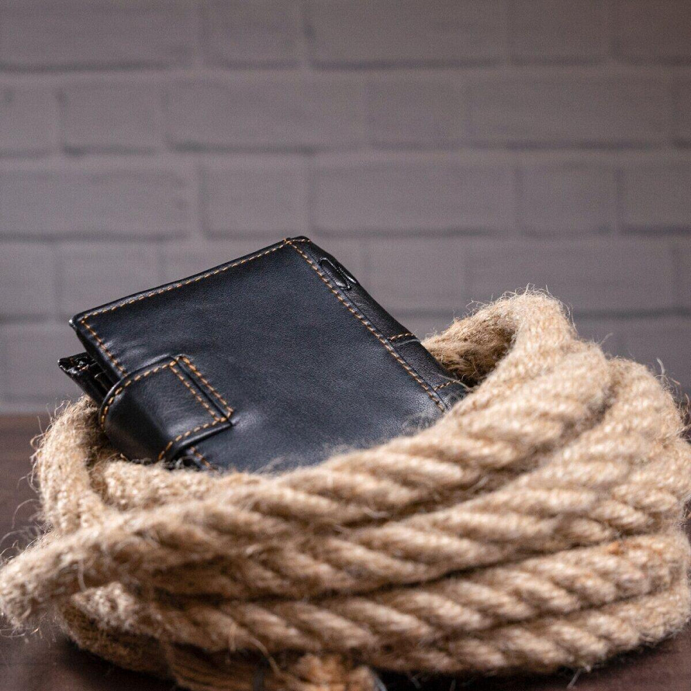 Чоловічий гаманець з тисненням Чорний (Vintage) Київ - фото 2