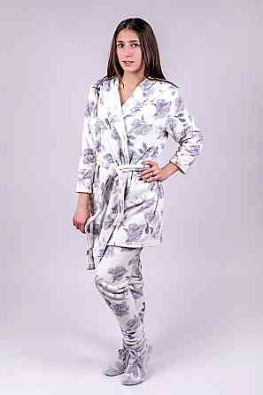 Жiноча пижама - комплект домашнiй теплый "Троянда на молочному" ,топ Крохатушка одяг Київ