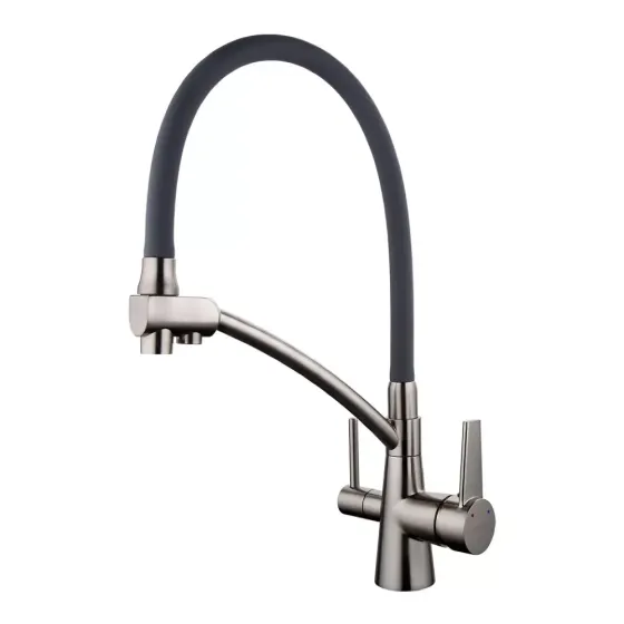 Змішувач для кухні з підключенням до фільтру GAPPO G4398 та гнучким виливом, сірий/сатин Київ