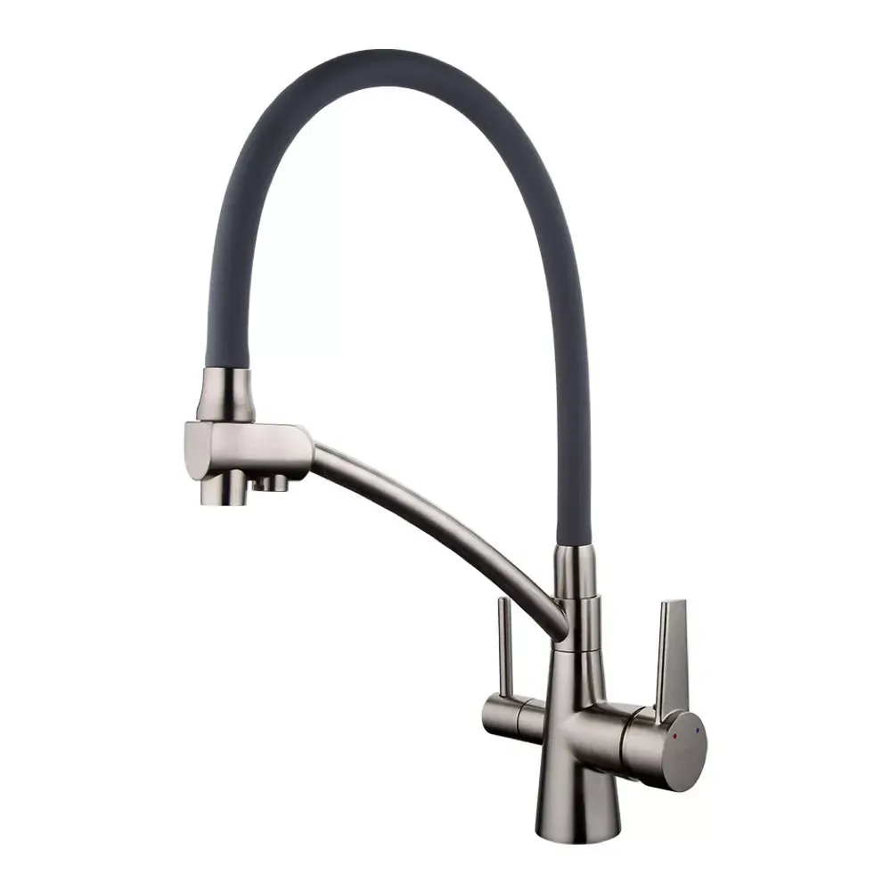 Змішувач для кухні з підключенням до фільтру GAPPO G4398 та гнучким виливом, сірий/сатин Київ - фото 1