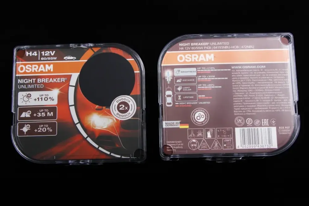 Лампа галогенная 12В  H4/P43t Osram 60/55 +110% Night Breaker Unlimited (2 шт.) Винница - изображение 2