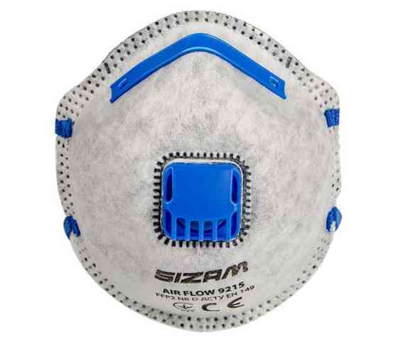 Респиратор одноразовый с клапаном выдоха и активным слоем Sizam Air Flow 9215 FFP2 Ровно