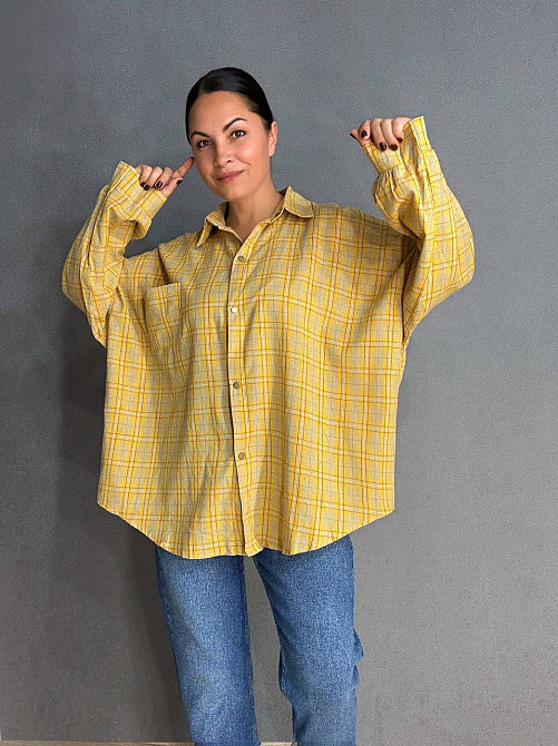 Сорочка жіноча A-N 7866 супероверсайз у клітинку широка, жовтий, one size Київ - фото 17