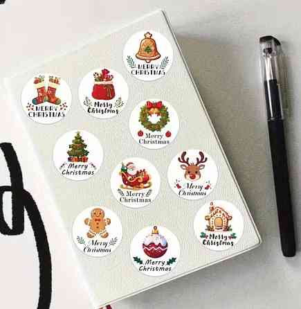 Набір різдвяних наклейок 500 шт – святкові стікери 10 варіантів дизайну Київ