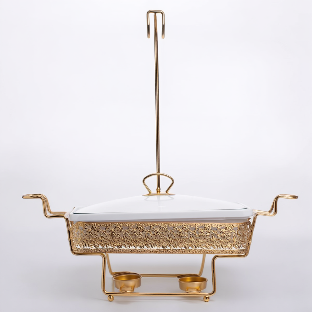 Yiwu Прямокутний порцеляновий марміт 2 л на золотій стійці з підігрівом YL-78 Коломия - фото 2