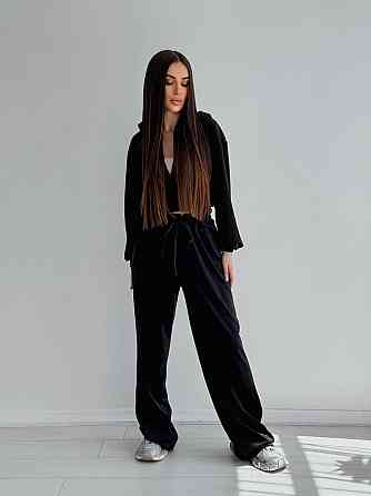 Жіночий стильний костюм-двійка: кофта та штани з плюш велюру Чорний, 44/46 Одеса