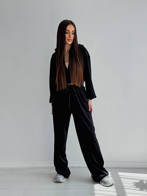 Женский стильный костюм двойка: кофта и штаны из плюш велюра Черный, 44/46 Одесса - изображение 2