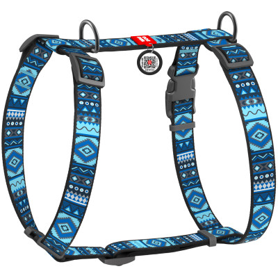 Шлея для собак WAUDOG Nylon з QR паспортом анатомічна H-подібна "Етно синій" M (5584) Вінниця - фото 1