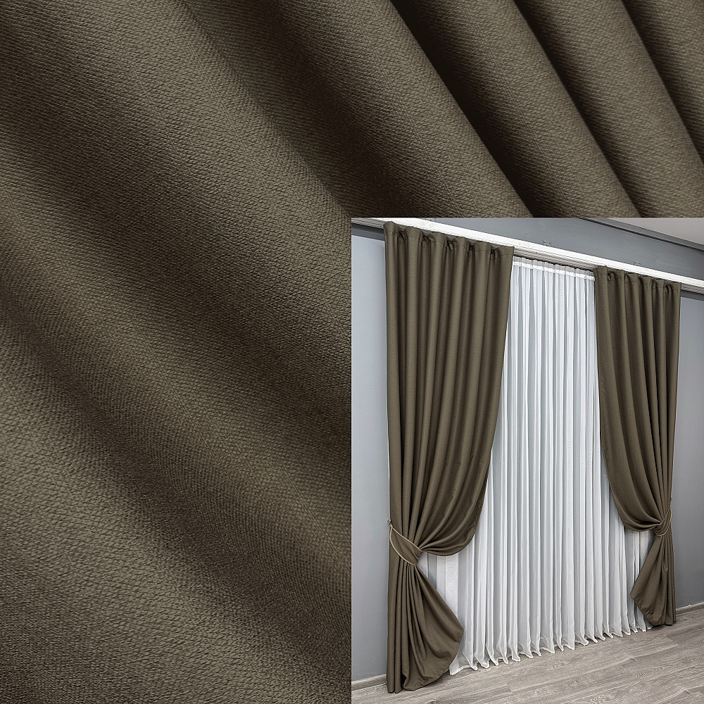 Комплект готовых штор VR-Textil Шенилл однотонный № 1591ш Кофейный 100х270 см 2 шт (31-007) Киев - изображение 1