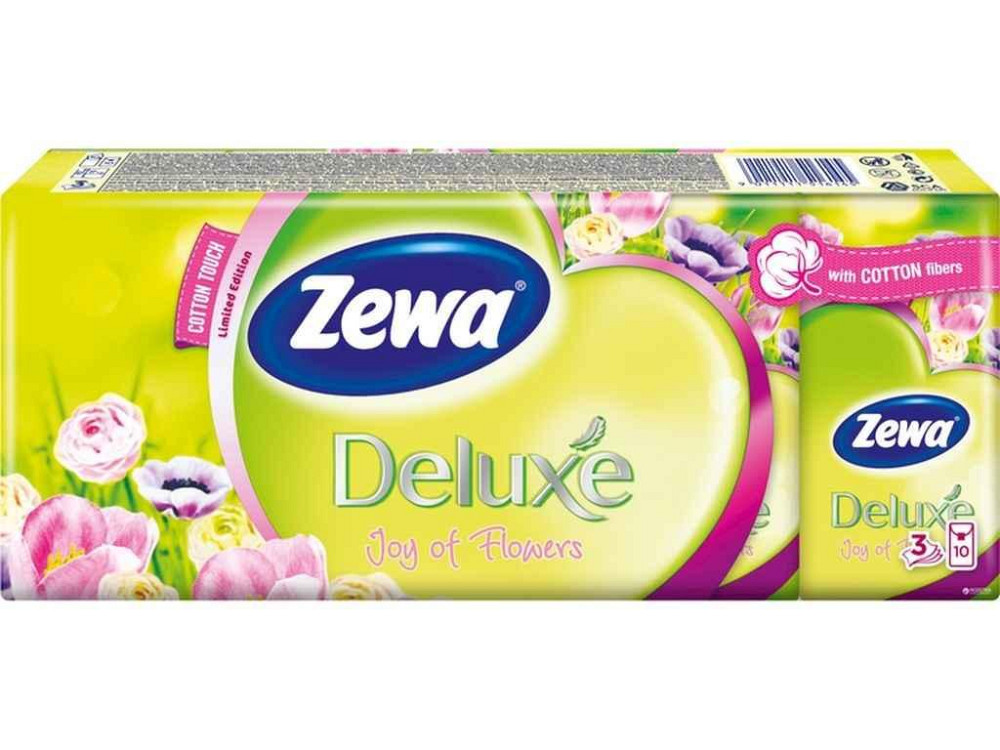 Хустинки паперові 10шт Deluxe Joy of Flowers 3шар. (1 блок/10пач/10хуст) ТМ ZEWA Київ - фото 1
