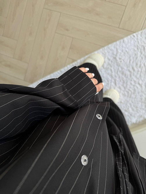 Женский базовый брючный костюм двойка: рубашка и брюки в полоску турецкий тиар 42/46, Черный Одесса - изображение 6