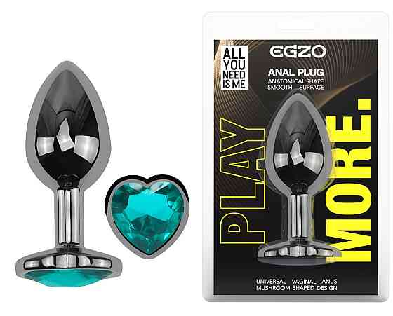 Анальна пробка з кристалом EGZO - Dark Silver Heart Plug Marine size M Sex Aura Київ