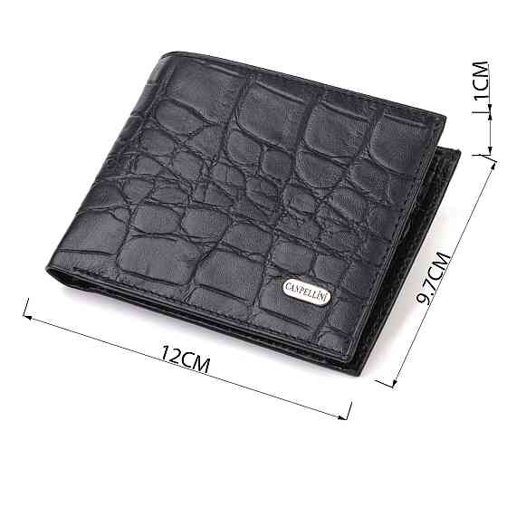Чоловічий гаманець без застібки горизонтального формату з натуральної шкіри з тисненням під крокодила CANPELLINI 21766 Чорний Київ