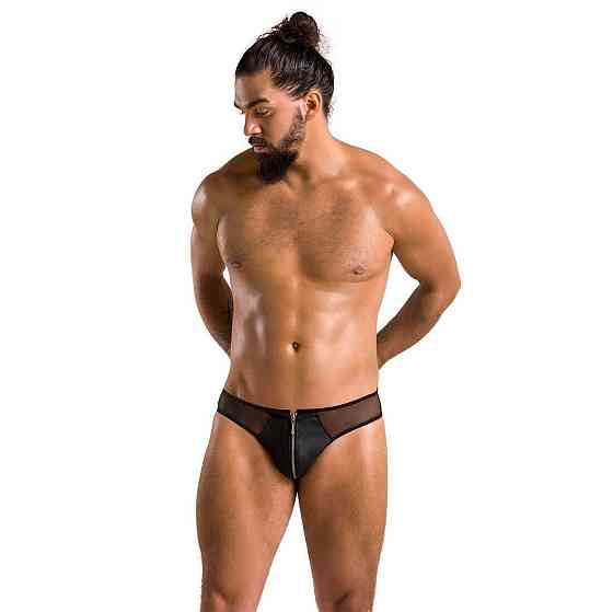 Мужские слипы на молнии Passion 042 SLIP TIMMY L/XL Black, экокожа, сетка Sex Aura Киев