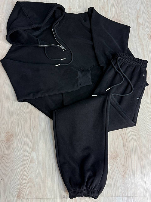 Костюм женский A-N 27066 спортивный оверсайз худи на молнии и джогеры черный, черный, S Киев - изображение 15