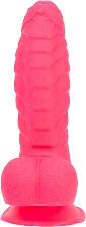 Ребристий фалоімітатор на присосці ADDICTION — Tom 7″ Dildo With Balls — Pink, віброкуля в подарунок Sex Aura Київ