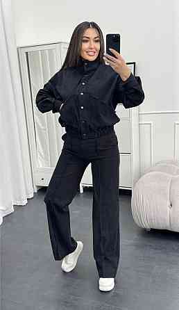 Женский стильный повседневный костюм двойка бомбер+брюки Темно-синий, 46/48 Одесса