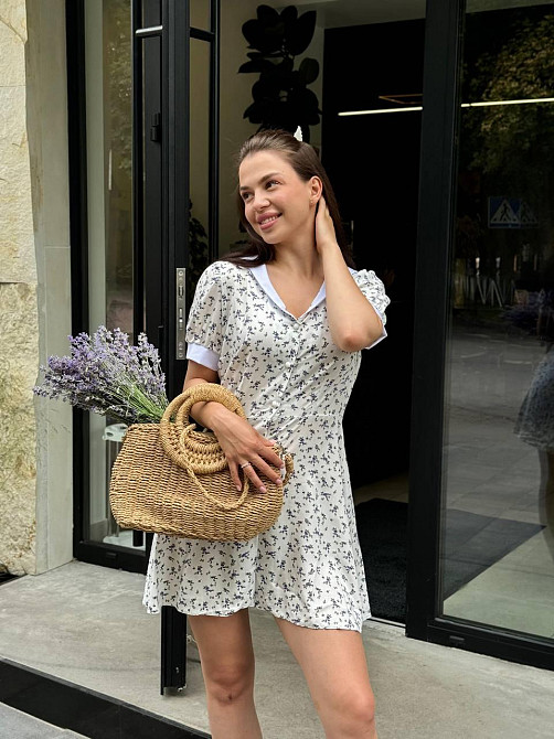 Женское платье из штапеля с белым воротником Фиолетовые цветы M-L Харьков - изображение 2