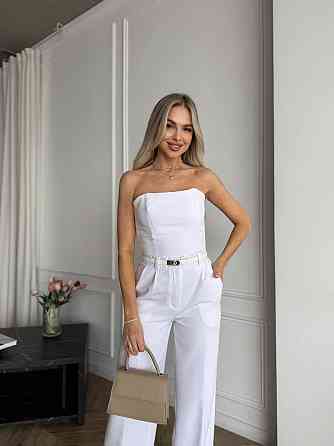 Жіночий класичний брючний костюм-двійка: корсет і штани костюмка Білий, 46/48 Одеса