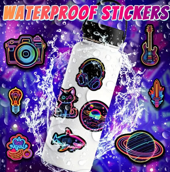 Наклейки з неоновими вогнями, неонові стікери, меми, приколи. Наклейки на велосипед, для комп'ютера, Київ - фото 2