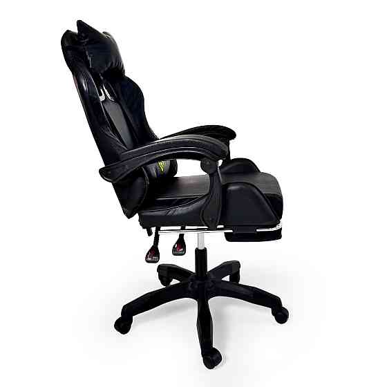 Геймерское кресло Primaveo с эргономичными подушками и выдвижной подставкой для ног, Черный Киев