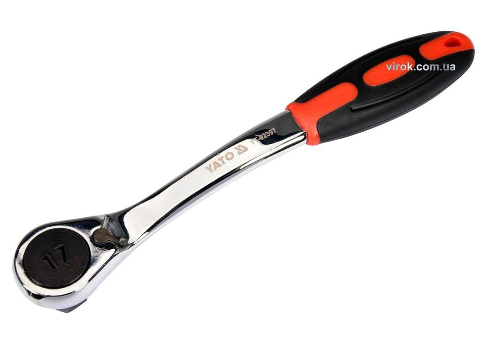 Тріщатка з шестигранником, вигнута YATO: HEX17, HRC 42-48, 72T, Cr-V, з прогумованою ручкою (DW) Одеса - фото 1