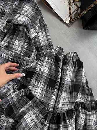 Женский костюм двойка: рубашка и юбка в клетку фланель Черный Одесса