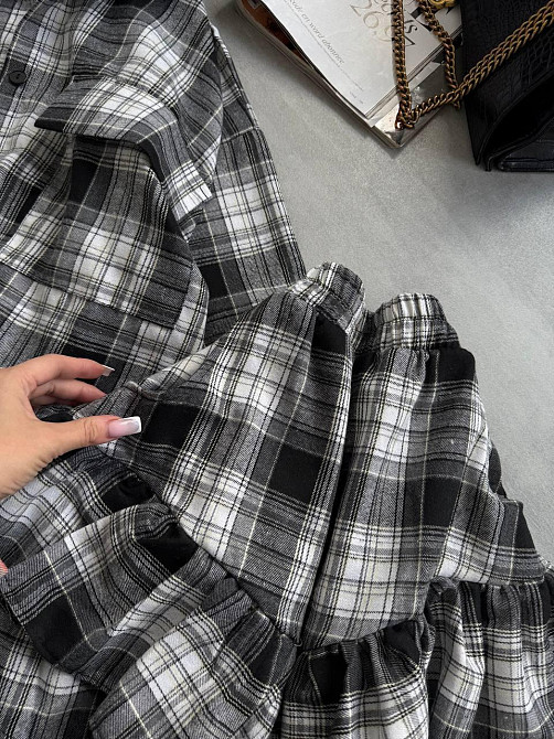 Женский костюм двойка: рубашка и юбка в клетку фланель Черный Одесса - изображение 6