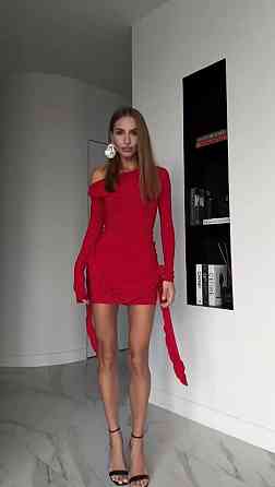 Жіноча стильна мінісукня з драпіруванням і трояндами трикотаж масло червона, 44/46 Одеса