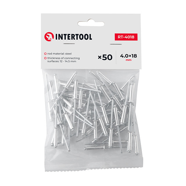 Заклепка алюмінієва, 4,0×18,0 мм, 50 шт. INTERTOOL RT-4018 Київ - фото 1