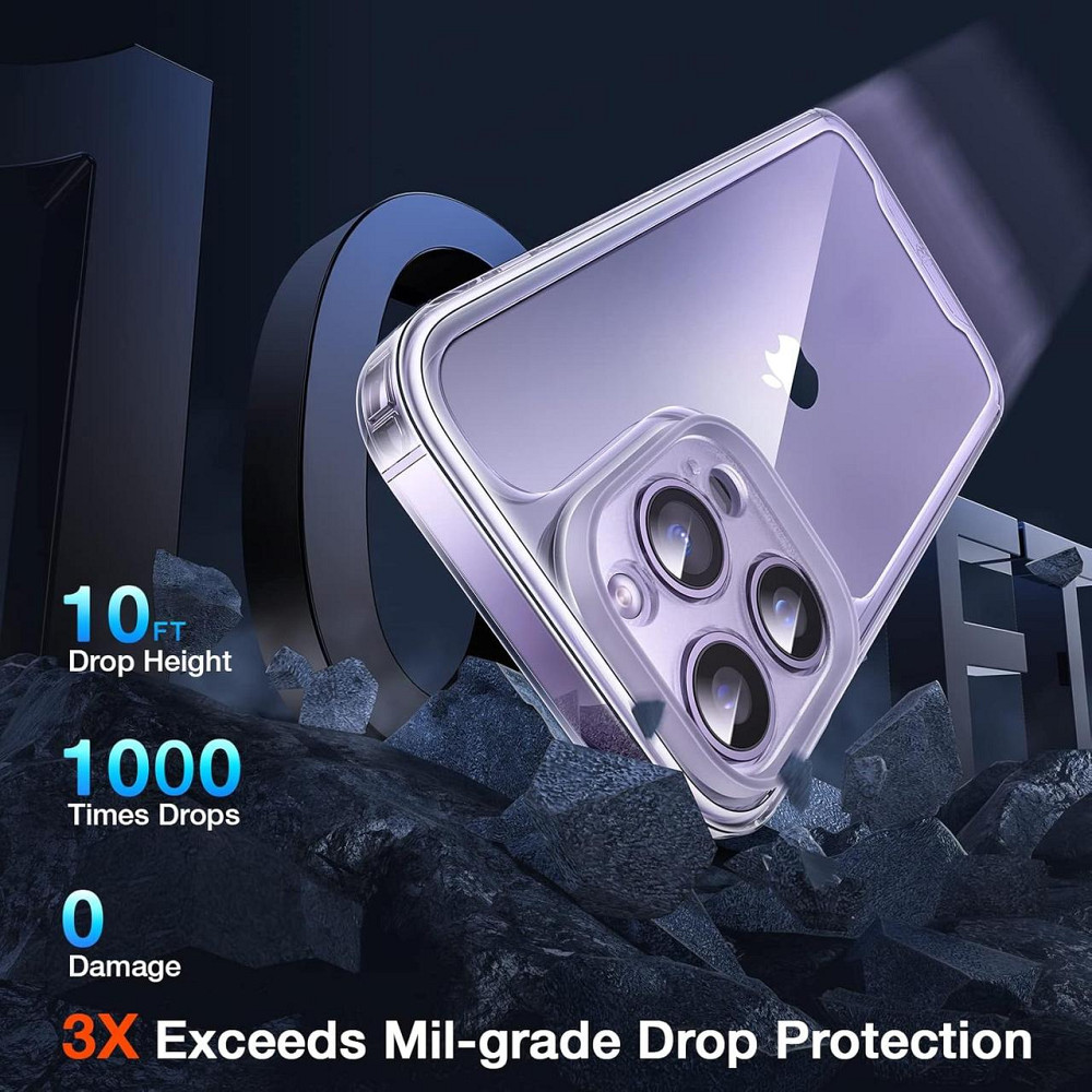 Набір LK [3-в-1] для iPhone 14 Pro: чохол, захист для об'єктива та 2 захисні стекла, [протиударний] [без пожовтіння], прозорий Київ - фото 7