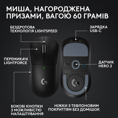 Мишка Logitech G Pro X Superlight 2 Lightspeed Wireless Black (910-006630) Вінниця - фото 12